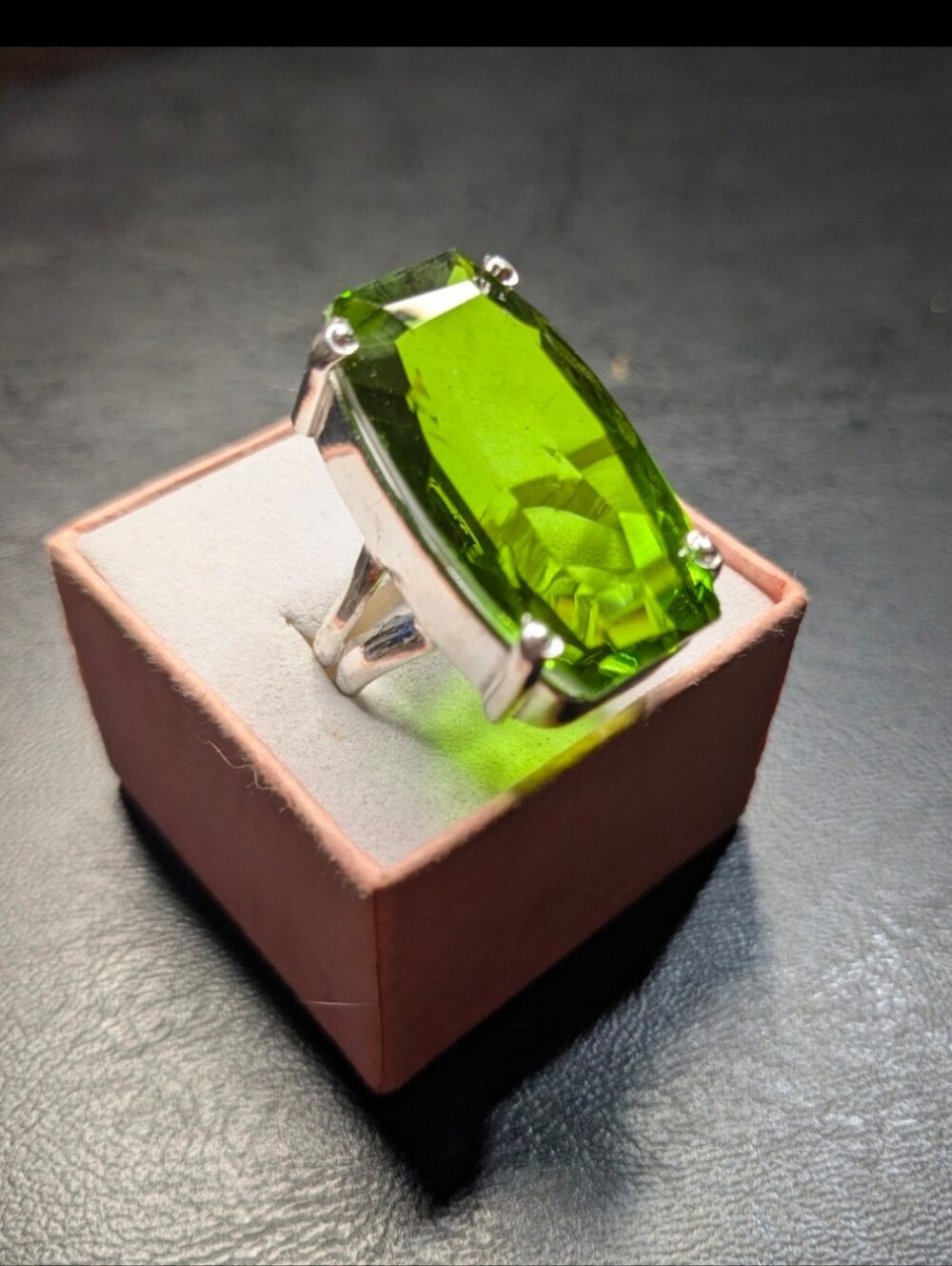 Handcrafted Peridot Oversized Rectangular High Profile Ring (8)